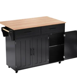 desserte Îlot de Cuisine - Plateau Pliant - Table Roulante - Rangement avec Tiroir - en MDF - 129 x 71 x 91,5 cm - Noir