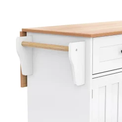 desserte Îlot de Cuisine avec Plateau Pliant et Tiroir, Table Roulante en MDF, 129 x 71 x 91,5 cm, Blanc