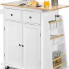Desserte Îlot de Cuisine Desserte à roulettes Chariot de Cuisine en Bois avec Placard 2 étagères et 2 Tiroirs Blanc
