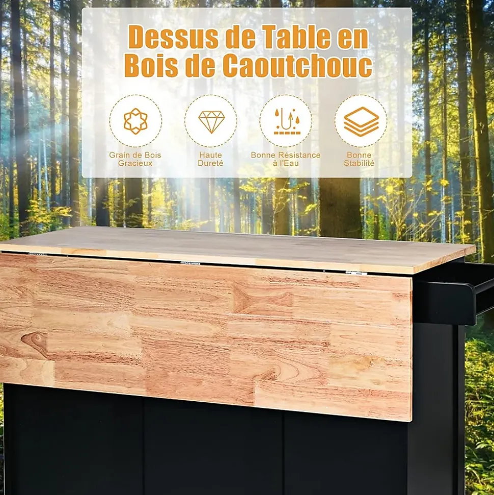 Desserte Îlot de Cuisine Desserte à roulettes avec 1 Armoire à 3 Niveaux et 3 Tiroirs avec 2 Planches et Plateau Pliable