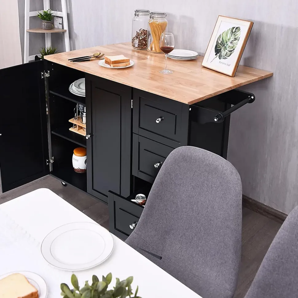 Desserte Îlot de Cuisine Desserte à roulettes avec 1 Armoire à 3 Niveaux et 3 Tiroirs avec 2 Planches et Plateau Pliable