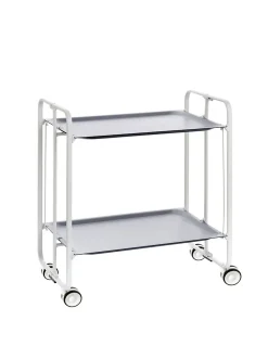 Desserte pliante BAUHAUS avec roulettes, Structure blanche, 2 niveaux, 4 positions