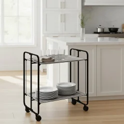 Desserte pliante BAUHAUS avec roulettes, Structure noire, 2 niveaux, 4 positions