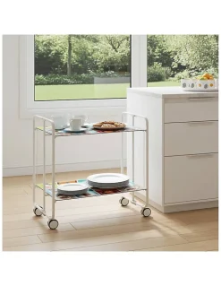 Desserte pliante BAUHAUS avec roulettes, Structure blanche, 2 niveaux, 4 positions