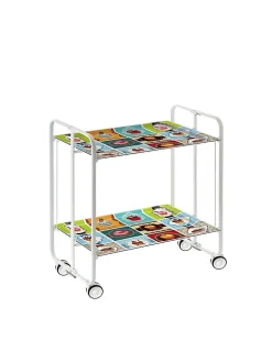 Desserte pliante BAUHAUS avec roulettes, Structure blanche, 2 niveaux, 4 positions