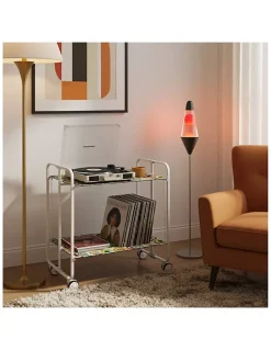 Desserte pliante BAUHAUS avec roulettes, Structure blanche, 2 niveaux, 4 positions