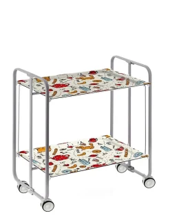 Desserte pliante BAUHAUS avec roulettes, Structure grise, 2 niveaux, 4 positions