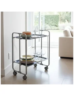 Desserte pliante BAUHAUS avec roulettes, Structure grise, 2 niveaux, 4 positions