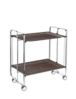 Desserte pliante BAUHAUS avec roulettes, Structure chromée, 2 niveaux, 4 positions