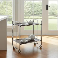 Desserte pliante BAUHAUS avec roulettes, Structure chromée, 2 niveaux, 4 positions