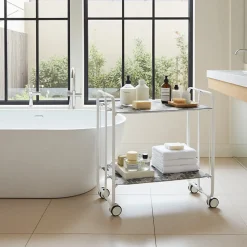 Desserte pliante BAUHAUS avec roulettes, Structure blanche, 2 niveaux, 4 positions