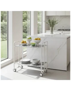 Desserte pliante BAUHAUS avec roulettes, Structure blanche, 2 niveaux, 4 positions
