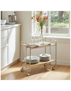 Desserte pliante BAUHAUS avec roulettes, Structure grise, 2 niveaux, 4 positions