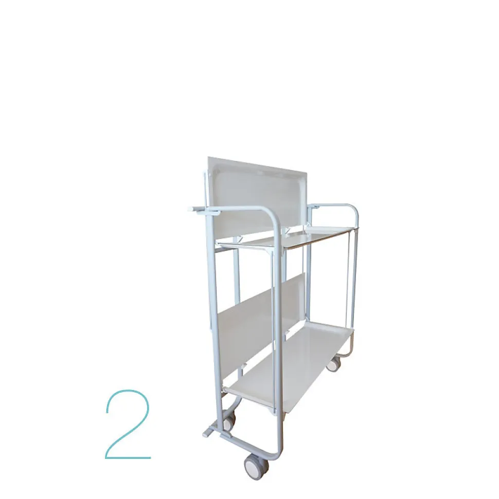 Desserte pliante BAUHAUS avec roulettes, Structure grise, 2 niveaux, 4 positions