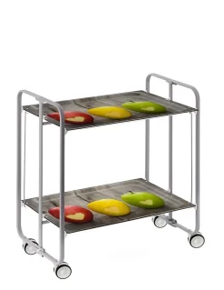 Desserte pliante BAUHAUS avec roulettes, Structure grise, 2 niveaux, 4 positions