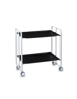 Desserte pliante BAUHAUS avec roulettes, Structure blanche, 2 niveaux, 4 positions