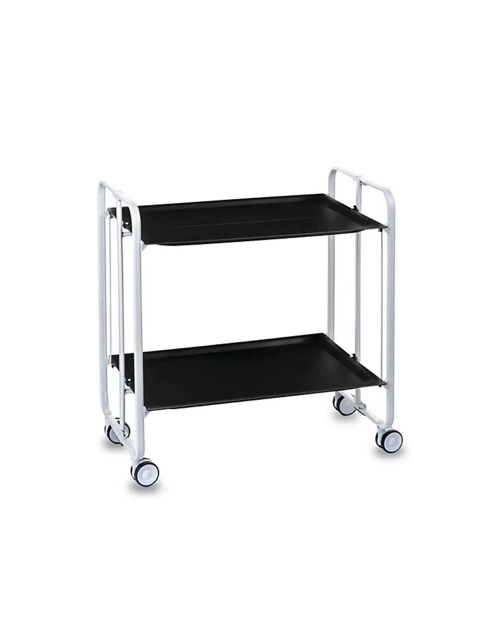 Desserte pliante BAUHAUS avec roulettes, Structure blanche, 2 niveaux, 4 positions