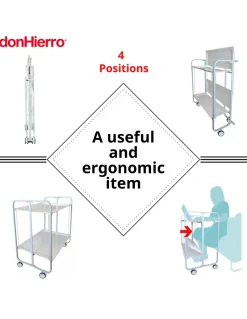Desserte pliante BAUHAUS avec roulettes, Structure blanche, 2 niveaux, 4 positions