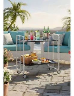 Desserte pliante BAUHAUS avec roulettes, Structure blanche, 2 niveaux, 4 positions