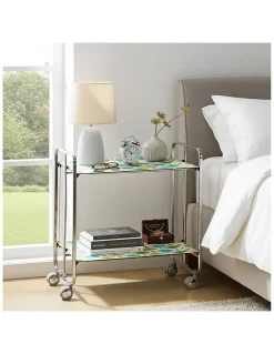Desserte pliante BAUHAUS avec roulettes, Structure chromée, 2 niveaux, 4 positions