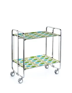 Desserte pliante BAUHAUS avec roulettes, Structure chromée, 2 niveaux, 4 positions