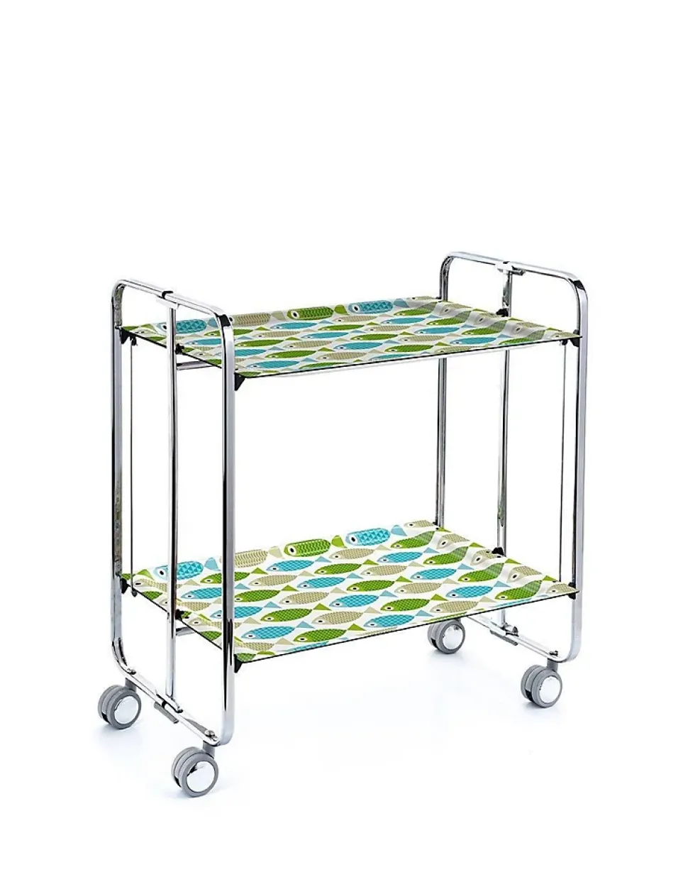 Desserte pliante BAUHAUS avec roulettes, Structure chromée, 2 niveaux, 4 positions