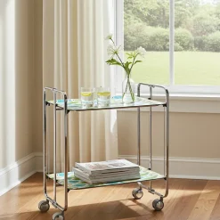 Desserte pliante BAUHAUS avec roulettes, Structure chromée, 2 niveaux, 4 positions