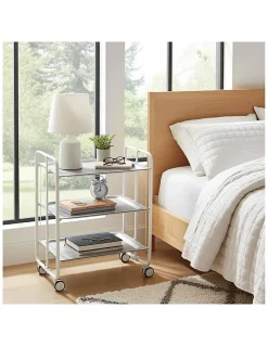 Desserte pliante BAUHAUS avec roulettes, Structure blanche, 3 niveaux, 3 positions