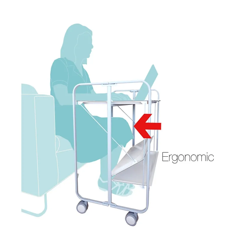 Desserte pliante BAUHAUS avec roulettes, Structure grise, 2 niveaux, 4 positions