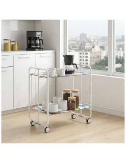 Desserte pliante BAUHAUS avec roulettes, Structure blanche, 2 niveaux, 4 positions