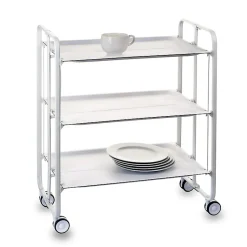 Desserte pliante BAUHAUS avec roulettes, Structure blanche, 3 niveaux, 3 positions