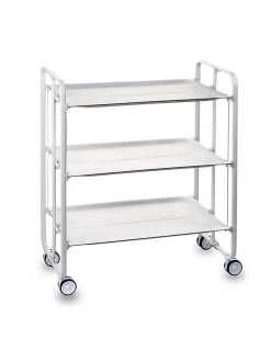 Desserte pliante BAUHAUS avec roulettes, Structure blanche, 3 niveaux, 3 positions