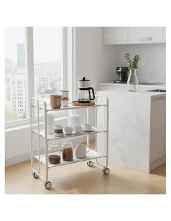 Desserte pliante BAUHAUS avec roulettes, Structure blanche, 3 niveaux, 3 positions