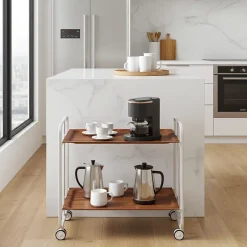 Desserte pliante BAUHAUS avec roulettes, Structure grise, 2 niveaux, 4 positions