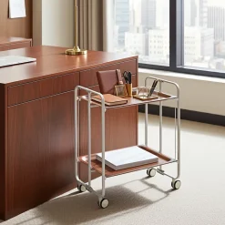 Desserte pliante BAUHAUS avec roulettes, Structure grise, 2 niveaux, 4 positions