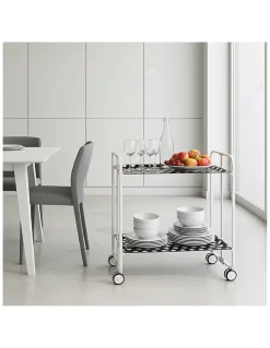 Desserte pliante BAUHAUS avec roulettes, Structure blanche, 2 niveaux, 4 positions