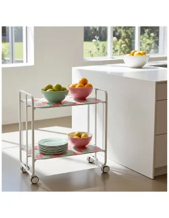 Desserte pliante BAUHAUS avec roulettes, Structure blanche, 2 niveaux, 4 positions