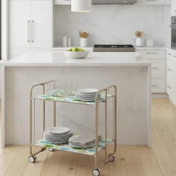 Desserte pliante BAUHAUS avec roulettes, Structure couleur sable, 2 niveaux, 4 positions