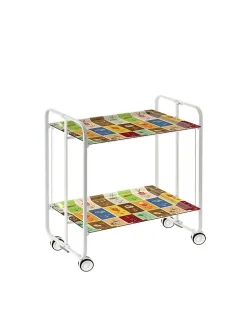 Desserte pliante BAUHAUS avec roulettes, Structure blanche, 2 niveaux, 4 positions