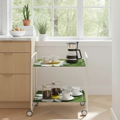 Desserte pliante BAUHAUS avec roulettes, Structure blanche, 2 niveaux, 4 positions