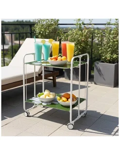 Desserte pliante BAUHAUS avec roulettes, Structure blanche, 2 niveaux, 4 positions