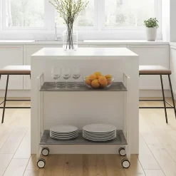 Desserte pliante BAUHAUS avec roulettes, Structure blanche, 2 niveaux, 4 positions