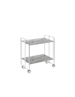 Desserte pliante BAUHAUS avec roulettes, Structure blanche, 2 niveaux, 4 positions