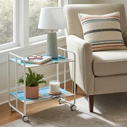 Desserte pliante BAUHAUS avec roulettes, Structure blanche, 2 niveaux, 4 positions