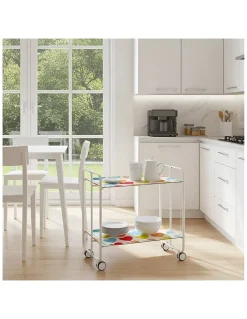 Desserte pliante BAUHAUS avec roulettes, Structure blanche, 2 niveaux, 4 positions