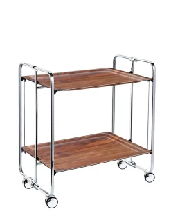 Desserte pliante BAUHAUS avec roulettes, Structure chromée, 2 niveaux, 4 positions