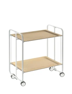 Desserte pliante BAUHAUS avec roulettes, Structure blanche, 2 niveaux, 4 positions
