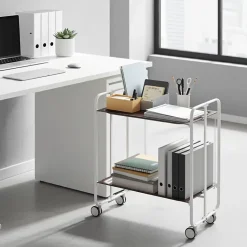 Desserte pliante BAUHAUS avec roulettes, Structure blanche, 2 niveaux, 4 positions