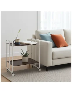 Desserte pliante BAUHAUS avec roulettes, Structure blanche, 2 niveaux, 4 positions
