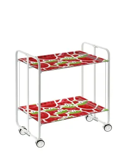 Desserte pliante BAUHAUS avec roulettes, Structure blanche, 2 niveaux, 4 positions